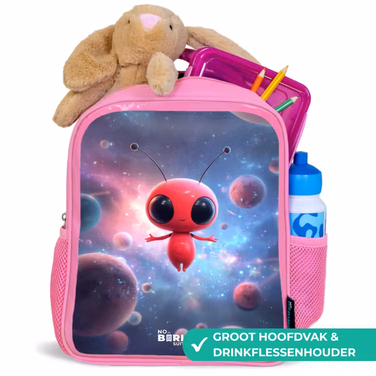 Rood Ruimtewezen in Kosmische Dans Kinderrugzak - Roze middel -inhoud_NL