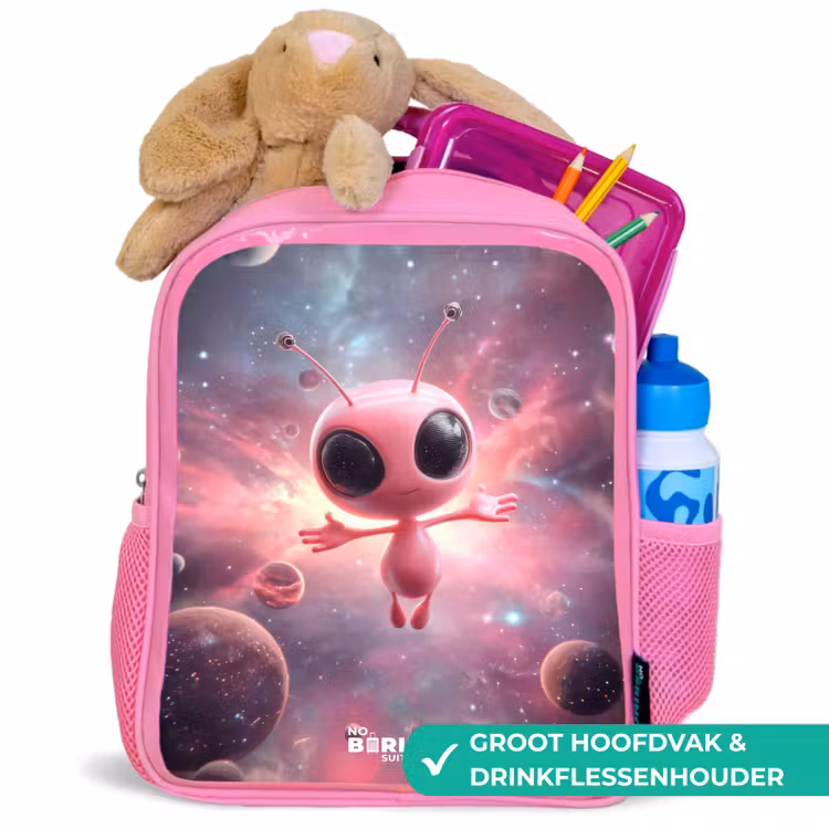 Roze Alien in Sterrennevel Kinderrugzak - Roze middel -inhoud_NL