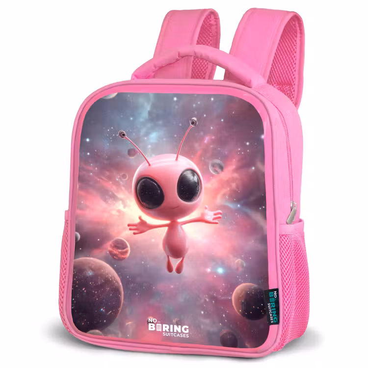 Roze Alien in Sterrennevel Kinderrugzak - Roze middel -schuin