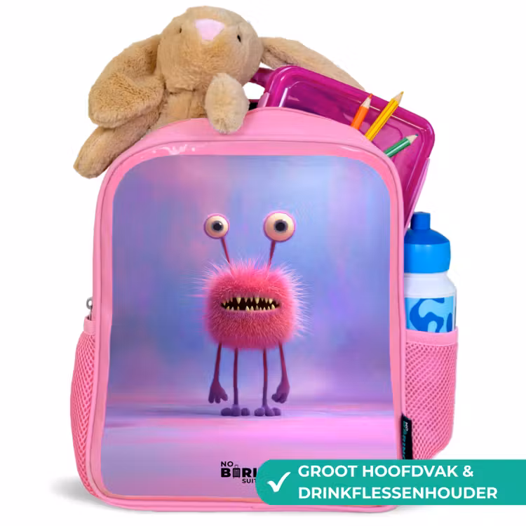 Roze harig monster met grote ogen Kinderrugzak - Roze middel -inhoud_NL