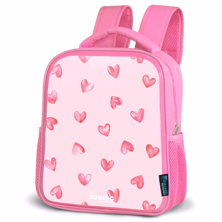 Roze hartjes Kinderrugzak - Roze middel -schuin