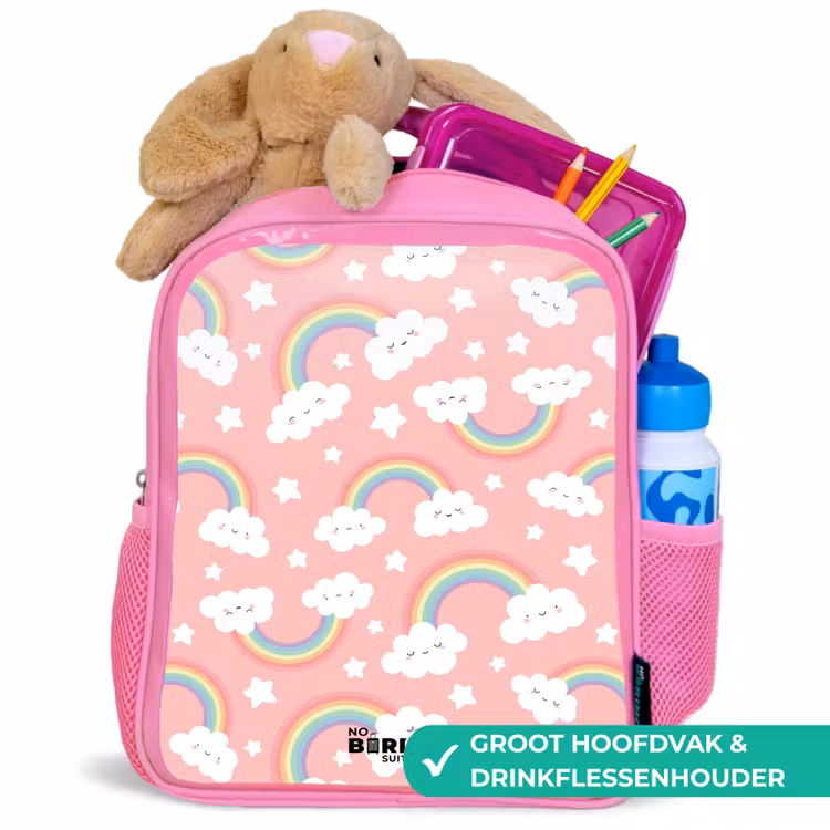 Roze met regenboog patroon Kinderrugzak - Roze middel -inhoud_NL