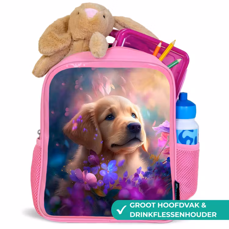Rudy Retriever Kinderrugzak - Roze middel -inhoud_NL