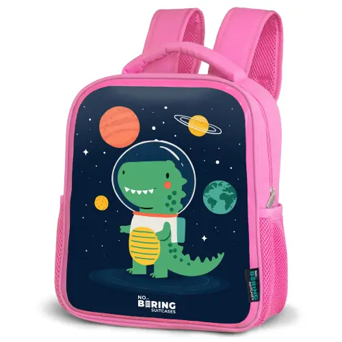 Ruimte - Dino - Planeten - Sterren Kinderrugzak - Roze middel -schuin