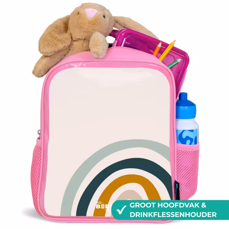 Ruwe regenboog aqua Kinderrugzak - Roze middel -inhoud_NL