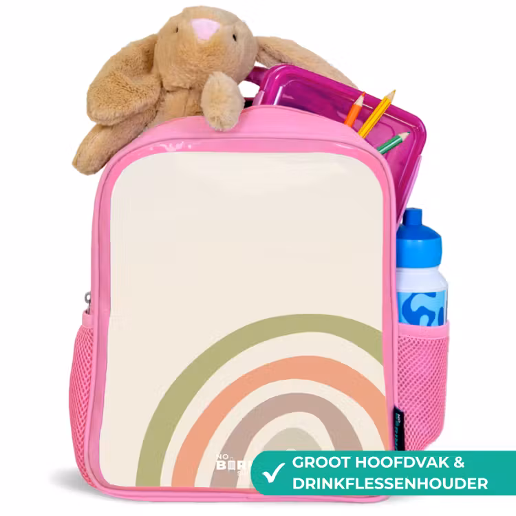 Ruwe regenboog pastel Kinderrugzak - Roze middel -inhoud_NL