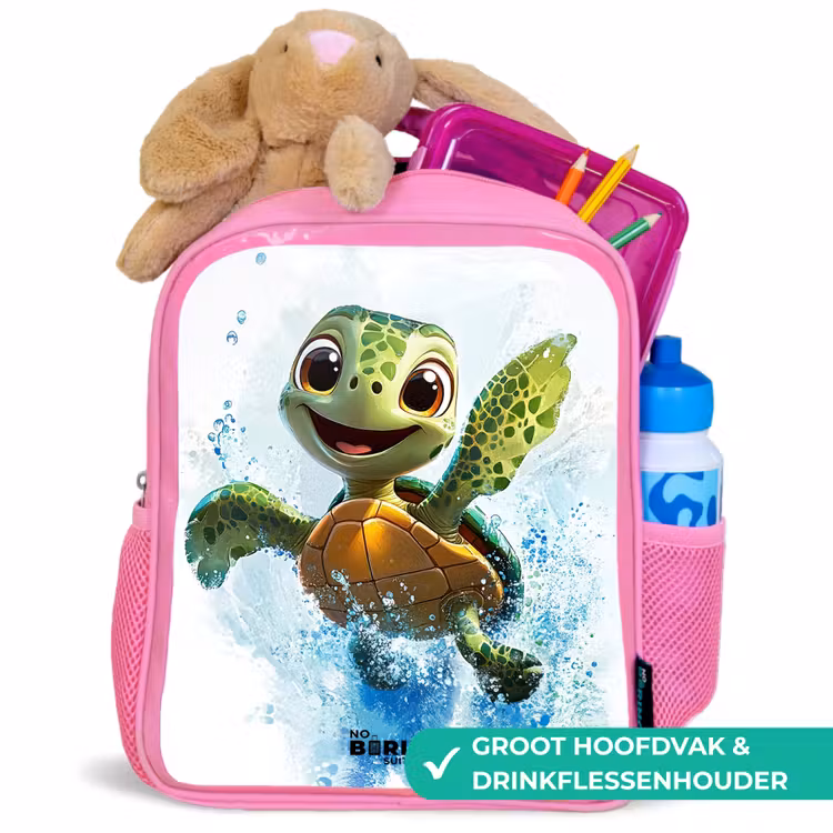 Schildpad - Water - Groen Kinderrugzak - Roze middel -inhoud_NL