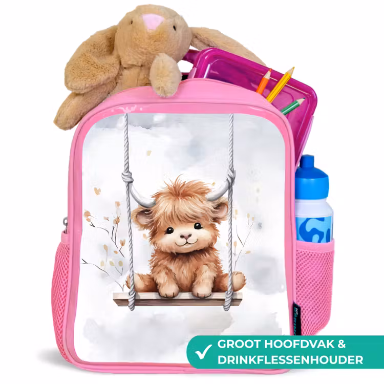 Schotse hooglander - Dier - Kinderen Kinderrugzak - Roze middel -inhoud_NL
