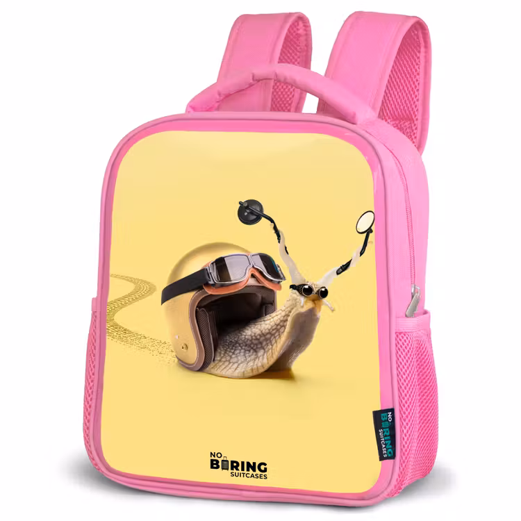 Slak met motorhelm Kinderrugzak - Roze middel -schuin