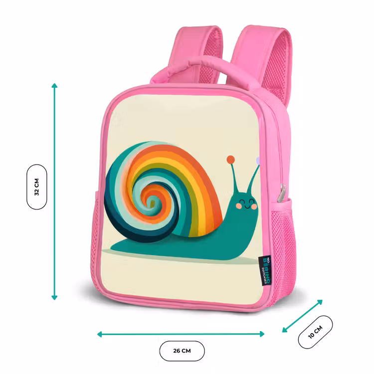 Slak - Regenboogschild - Groen Kinderrugzak - Roze middel -productfoto_formaten