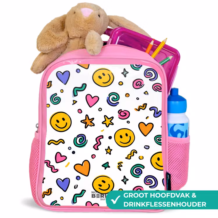 Smiley - Hartje - Ster Kinderrugzak - Roze middel -inhoud_NL