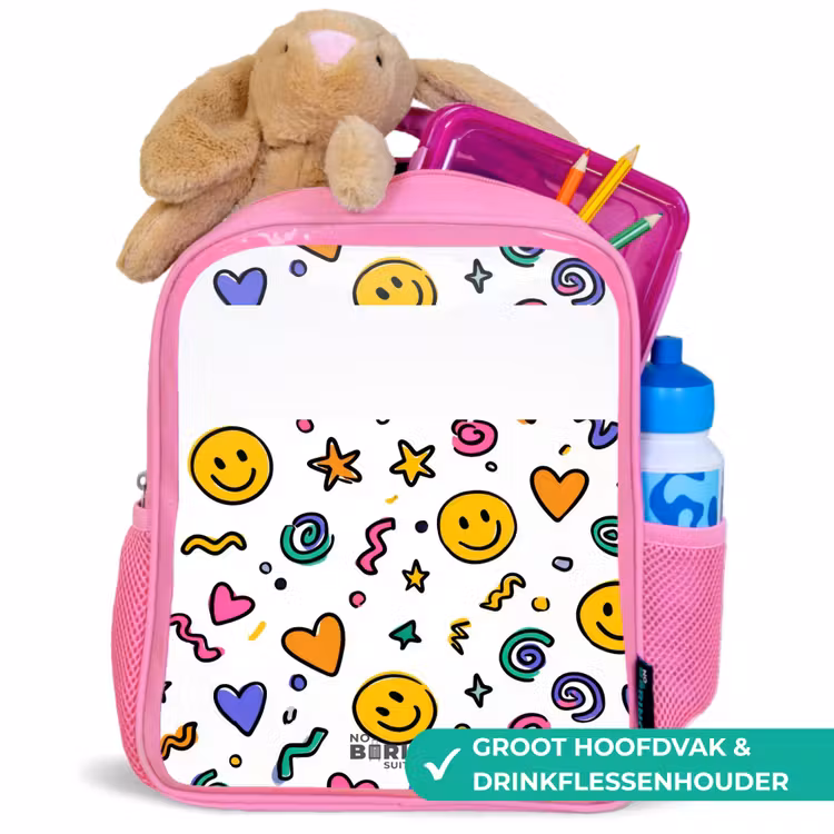 Smiley - Hartje - Ster Kinderrugzak - Roze middel -inhoud_NL
