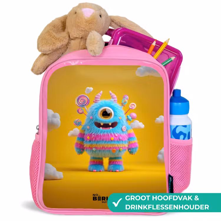 Snoep - Monster - Regenboog Kinderrugzak - Roze middel -inhoud_NL