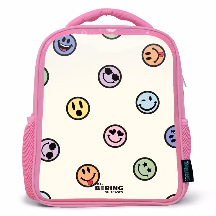 Speelse smiley-mix Kinderrugzak - Roze middel -3d