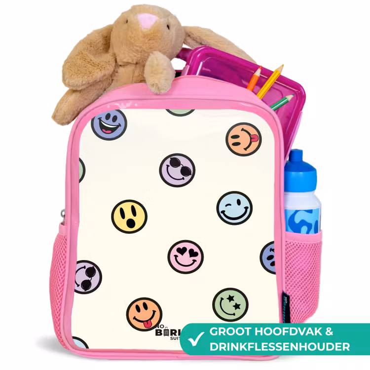 Speelse smiley-mix Kinderrugzak - Roze middel -inhoud_NL
