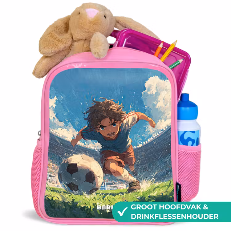 Stadion - Voetbal - Jongen Kinderrugzak - Roze middel -inhoud_NL