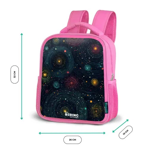 Sterren - Planeten - Kleurrijk Kinderrugzak - Roze middel -productfoto_formaten