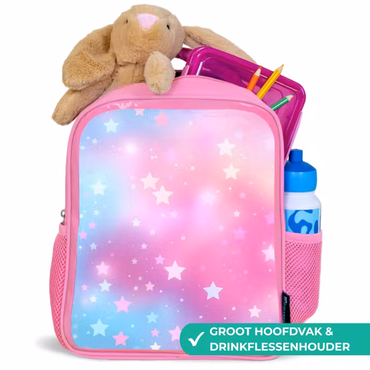 Sterren - Roze - Blauw Kinderrugzak - Roze middel -inhoud_NL