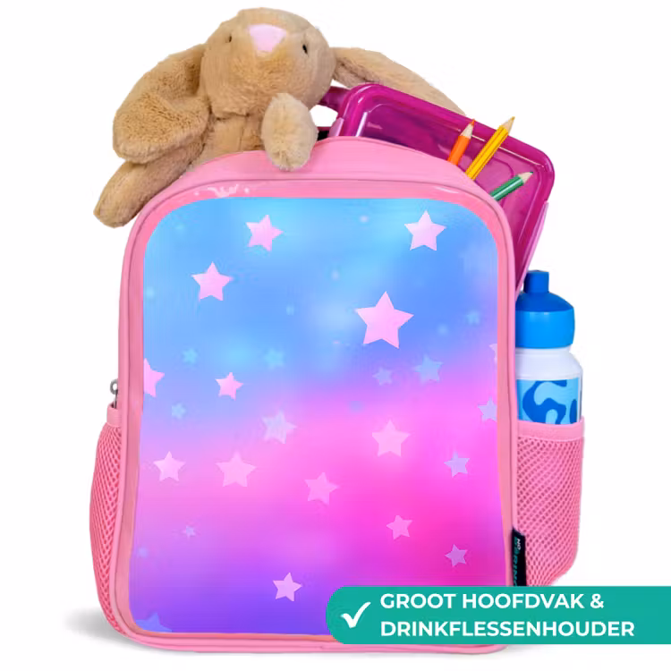 Sterren - Roze - Blauw Kinderrugzak - Roze middel -inhoud_NL