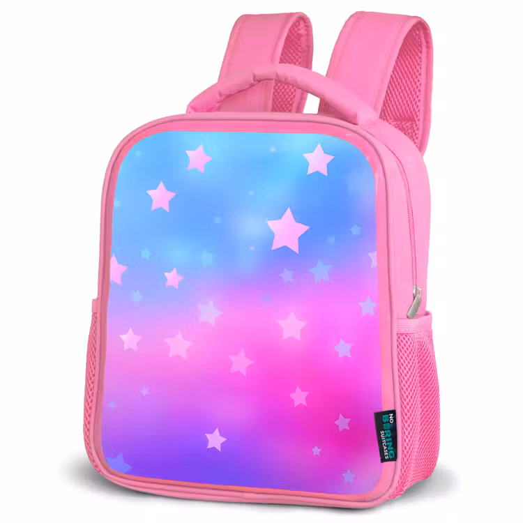 Sterren - Roze - Blauw Kinderrugzak - Roze middel -schuin
