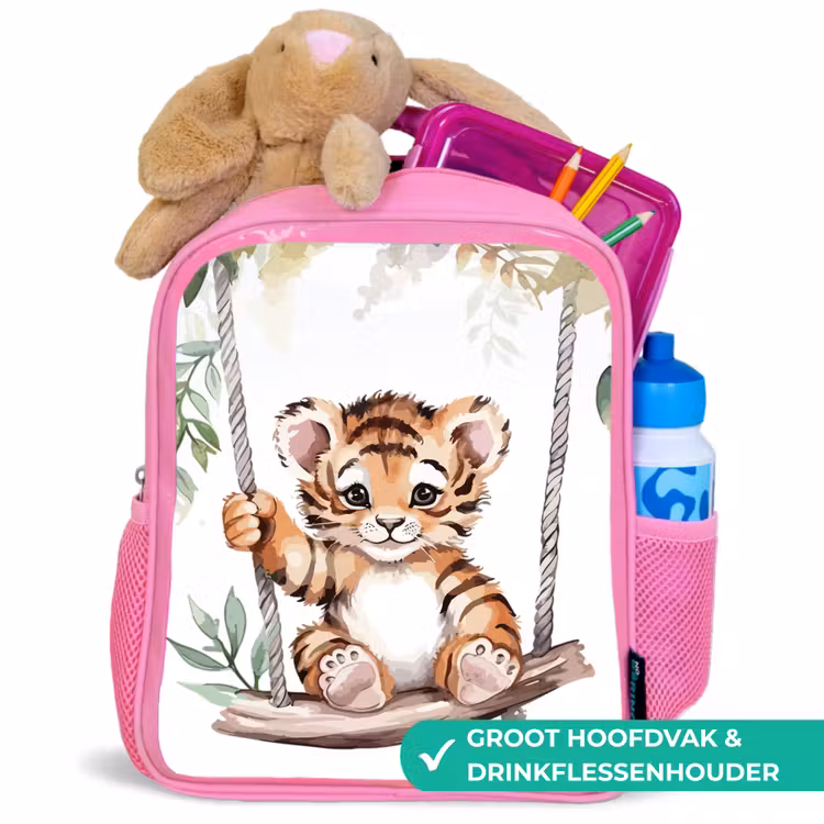 Tijger - Dier - Kinderen - Jungle Kinderrugzak - Roze middel -inhoud_NL