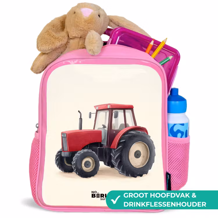 Tractor - Getekend - Rood Kinderrugzak - Roze middel -inhoud_NL