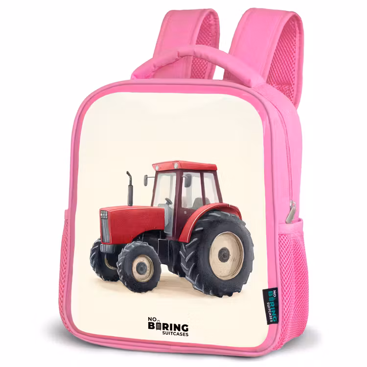 Tractor - Getekend - Rood Kinderrugzak - Roze middel -schuin