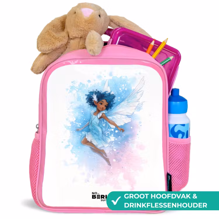 Vliegende fee in blauwe tinten Kinderrugzak - Roze middel -inhoud_NL