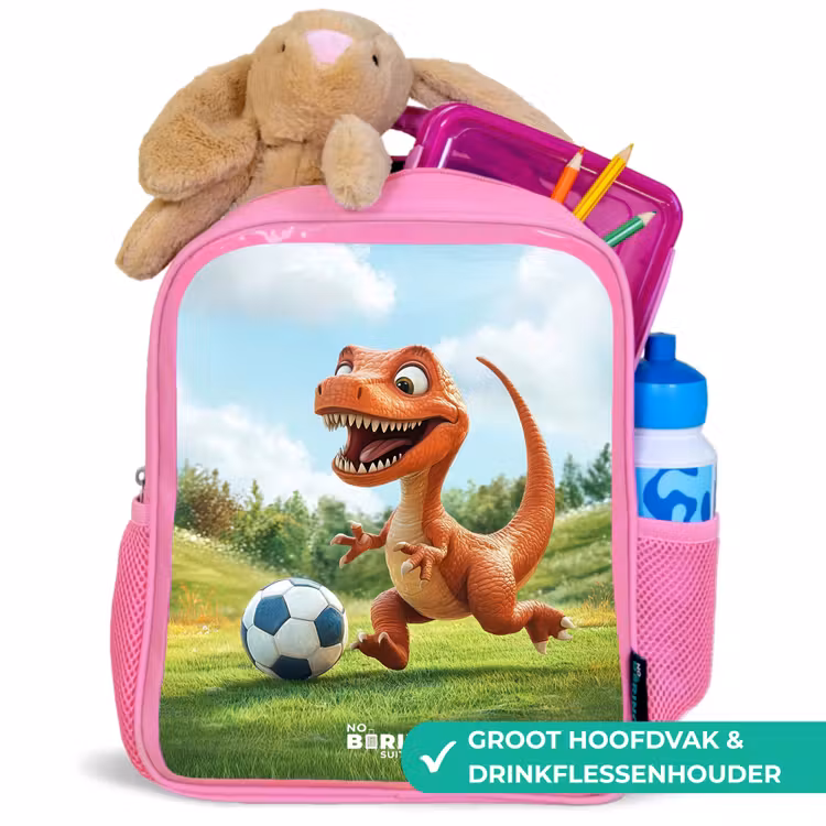 Voetbal - Dino - Sport Kinderrugzak - Roze middel -inhoud_NL