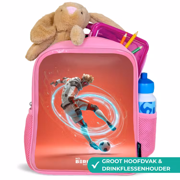 Voetbal - Jongen - Rood - Lichtcirkel Kinderrugzak - Roze middel -inhoud_NL