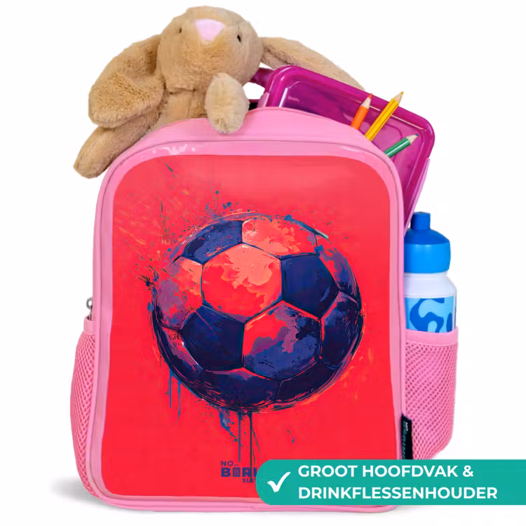 Voetbal - Verf - Blauw - Rood Kinderrugzak - Roze middel -inhoud_NL