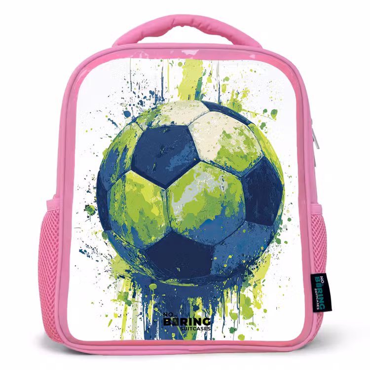 Voetbal - Verf - Groen - Blauw Kinderrugzak - Roze middel -3d