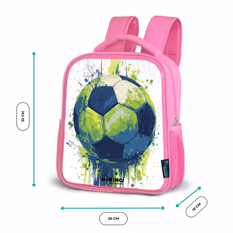 Voetbal - Verf - Groen - Blauw Kinderrugzak - Roze middel -productfoto_formaten