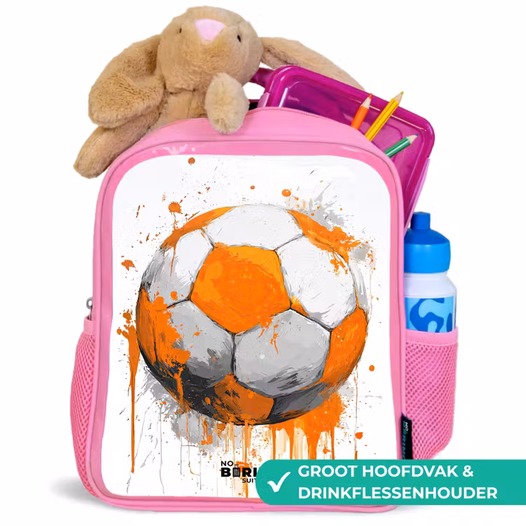Voetbal - Verf - Oranje Kinderrugzak - Roze middel -inhoud_NL