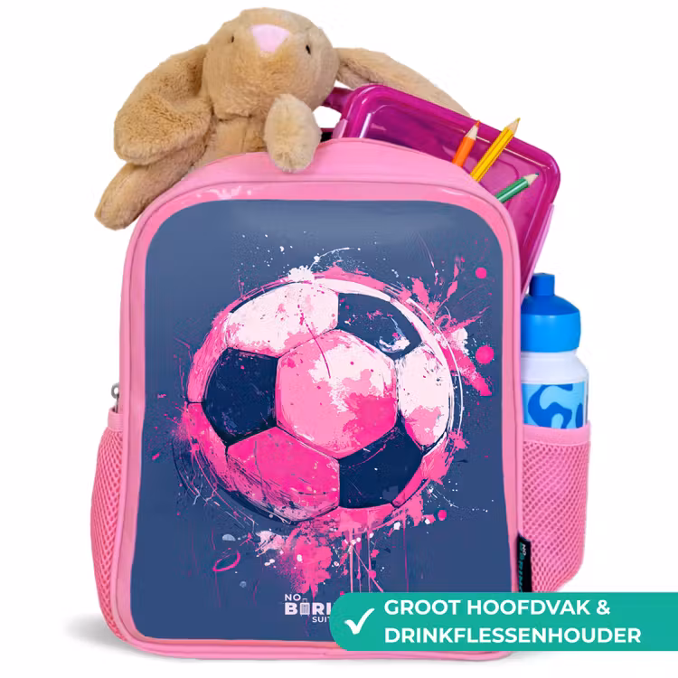 Voetbal - Verf - Roze - Blauw Kinderrugzak - Roze middel -inhoud_NL