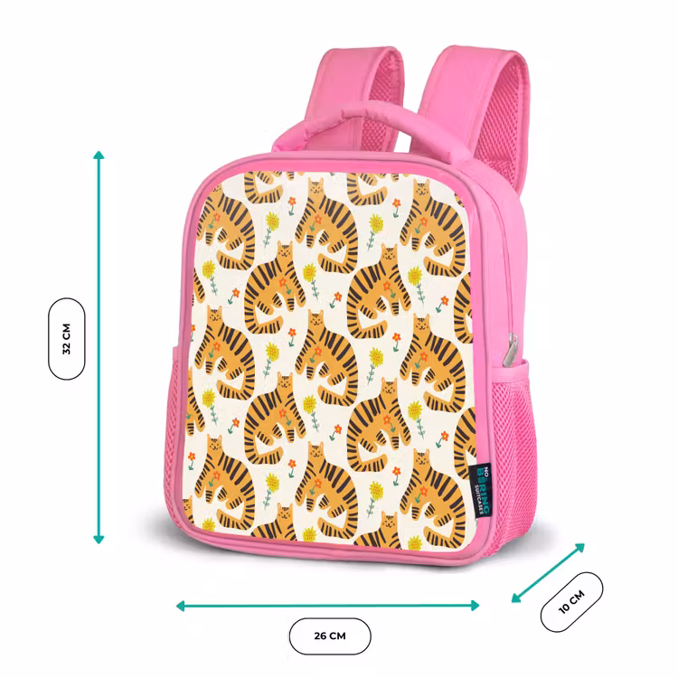 Vrolijk - Tijgerkatten - Bloemen Kinderrugzak - Roze middel 863 -productfoto_formaten