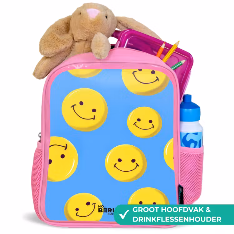 Vrolijke smileyregen Kinderrugzak - Roze middel -inhoud_NL
