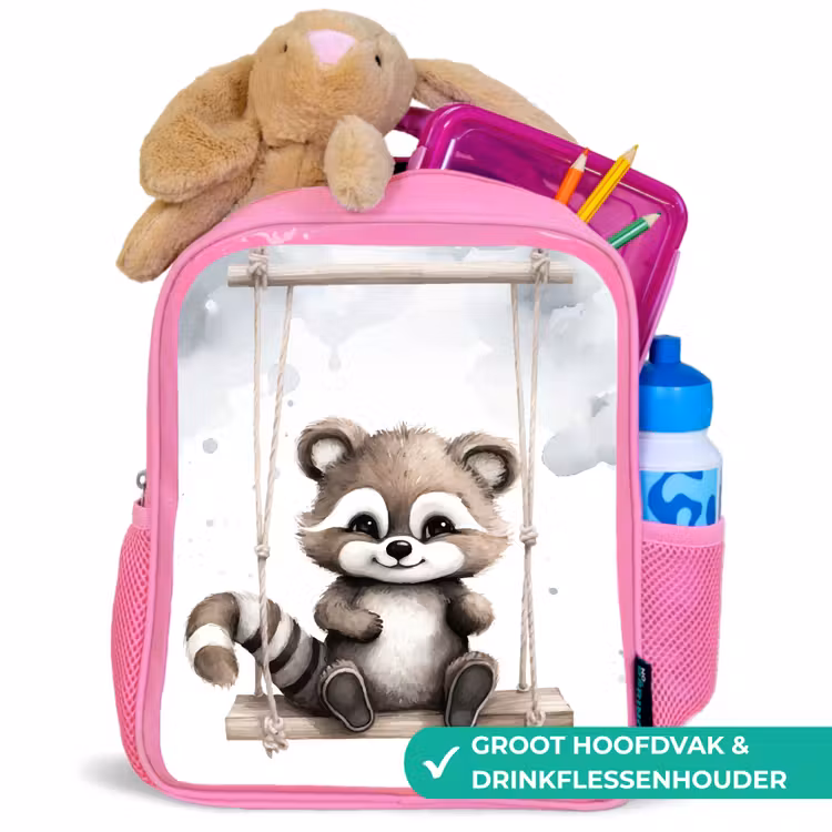 Wasbeer - Dier - Kinderen Kinderrugzak - Roze middel -inhoud_NL