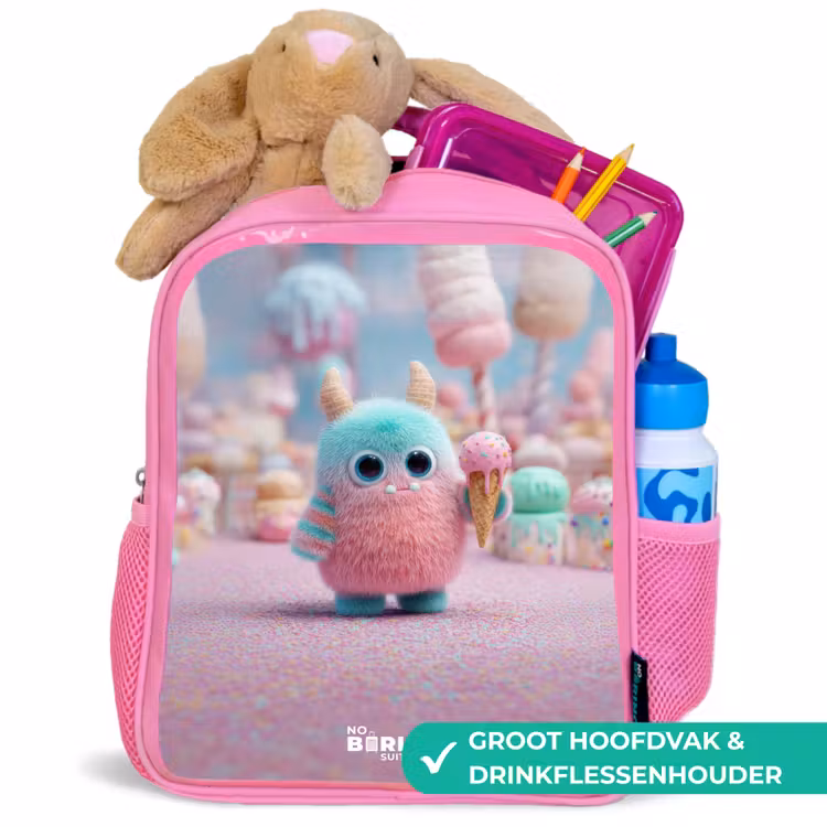 Zoet Monstersnoep Avontuur Kinderrugzak - Roze middel -inhoud_NL