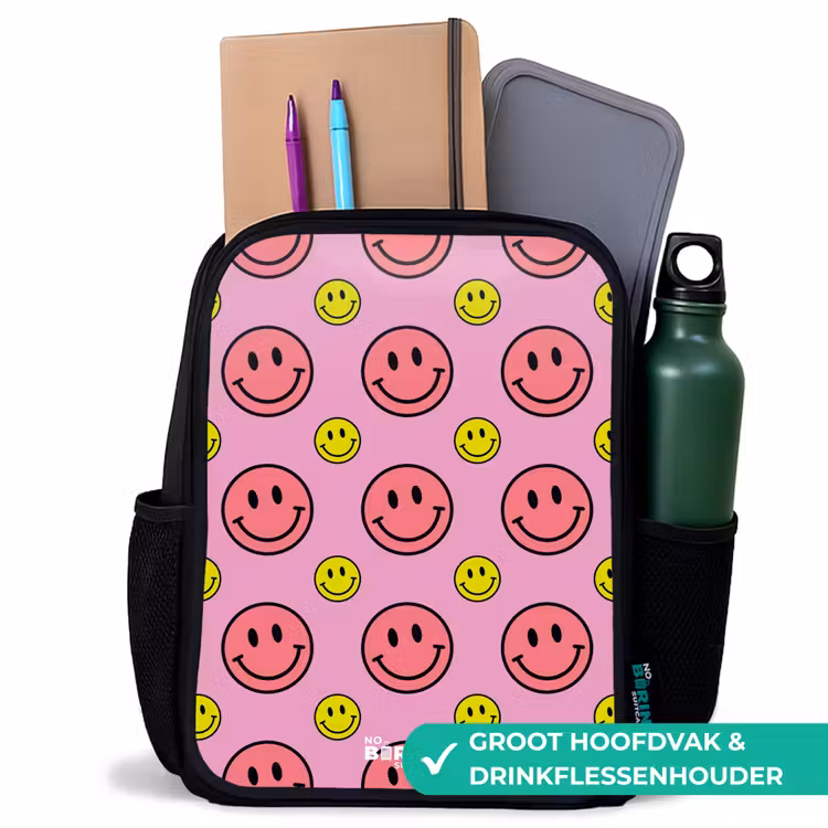 All smiles roze Rugzak - Zwart middel -inhoud_NL