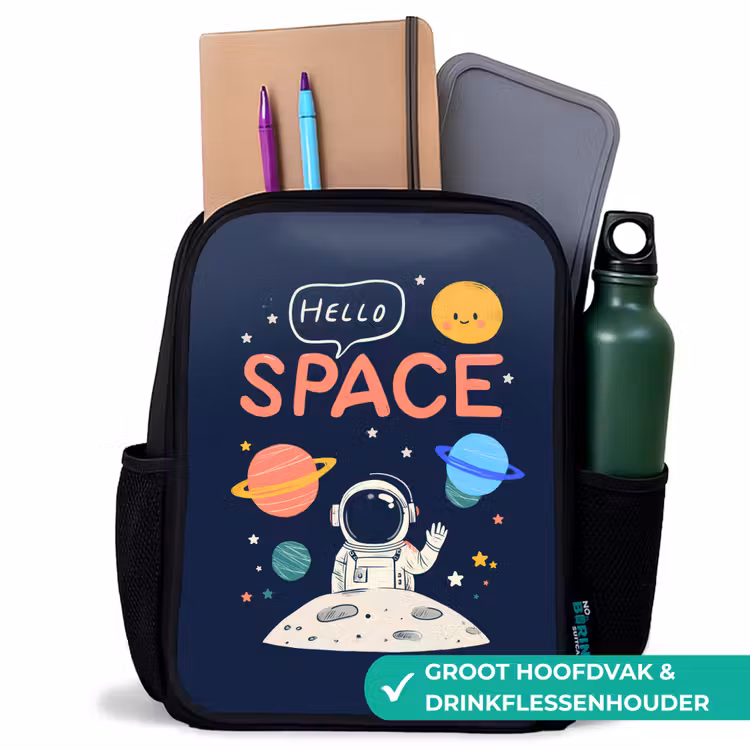 Astronaut - Ruimte - Planeten Rugzak - Zwart middel -inhoud_NL