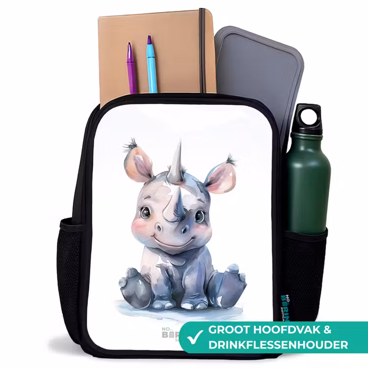 Baby neushoorn Rugzak - Zwart middel -inhoud_NL