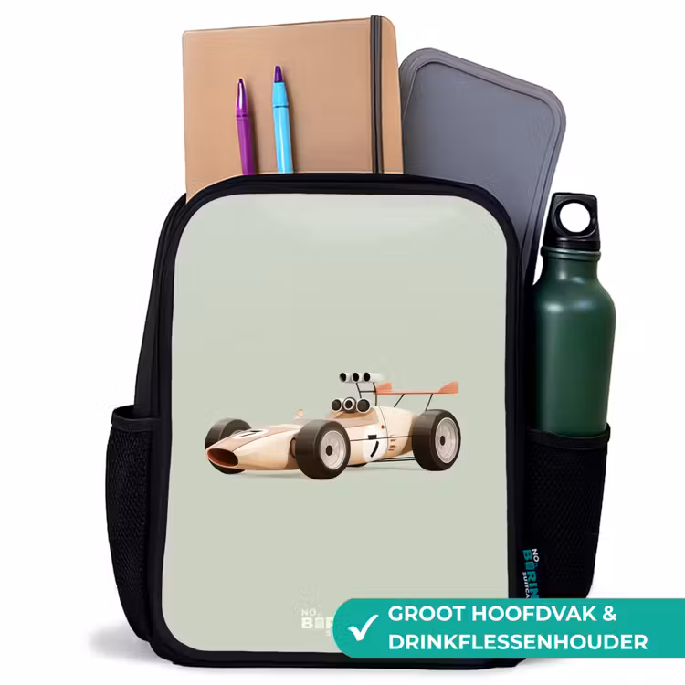 Beige retro raceauto op groen achtergrond Rugzak - Zwart middel -inhoud_NL