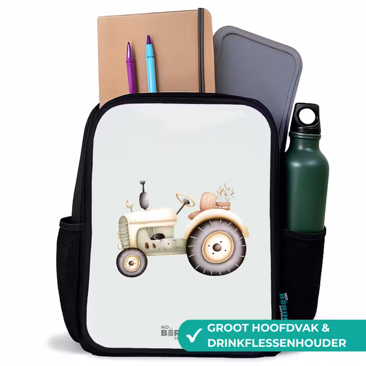 Beige vintage tractor in pastel groene kleuren Rugzak - Zwart middel -inhoud_NL