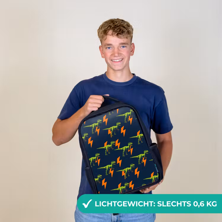 Bliksemschichten - Oranje - Dinosaurussen Rugzak - Zwart middel -sfeer7_NL