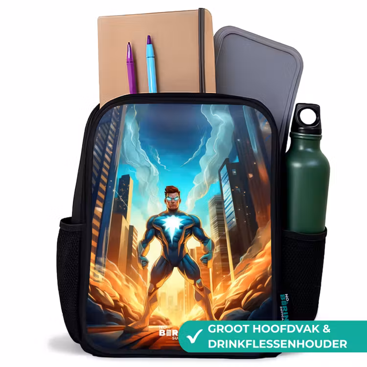 City superhero Rugzak - Zwart middel -inhoud_NL