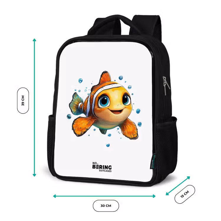 Clownvis met bellen op witte achtergrond Rugzak - Zwart middel -productfoto_formaten