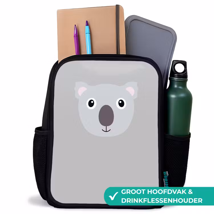 Dierenportret - Koala - grijs Rugzak - Zwart middel -inhoud_NL