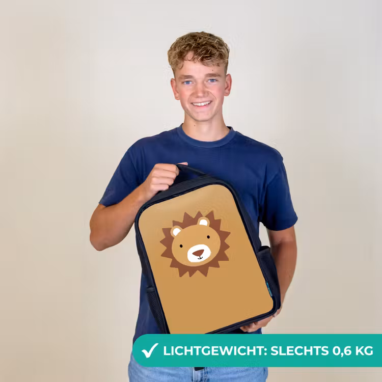 Dierenportret - Leeuw - Bruin Rugzak - Zwart middel -sfeer7_NL