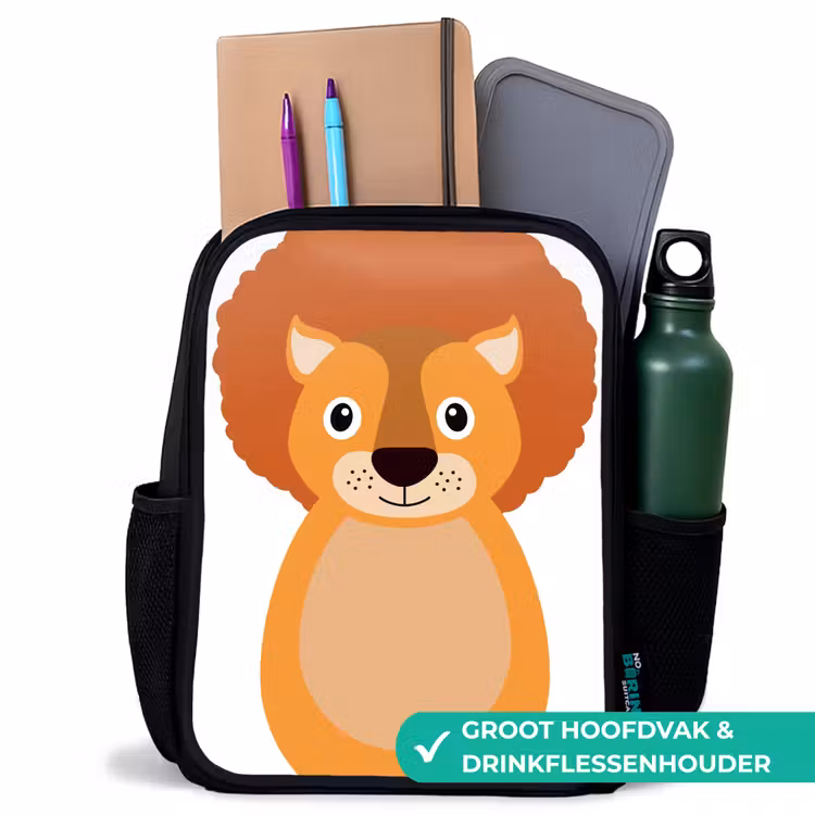 Dierenportret - Leeuw - kinderen Rugzak - Zwart middel -inhoud_NL